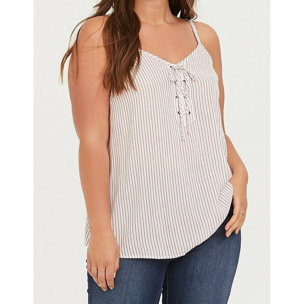 Torrid Sophie Stripe Lace Up Cami Tank Top Red Cream Size 00 #82780